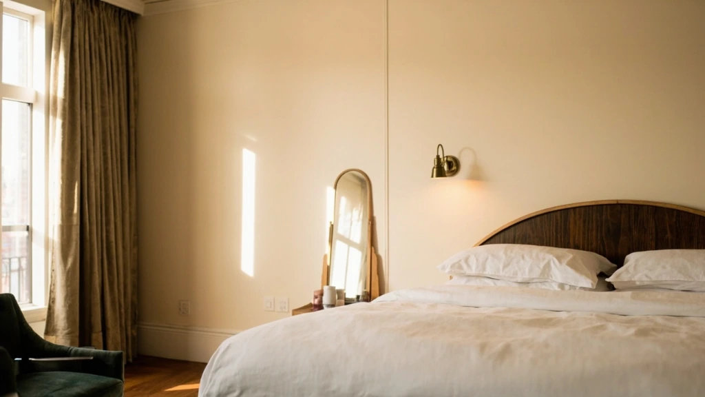 A Classic King room at Hotel Mora with Italian-craft walnut millwork and Frette linens.